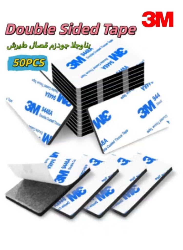 ثري ام 50 قطعة من الأشرطة اللاصقة مزدوجة الجوانب، شريط تثبيت شديد التحمل، شريط إسفنجي مقطوع مسبقًا بسمك 3 مم، وسادات سوداء قوية فائقة الالتصاق، شكل مستطيل مقاوم للماء للجدران والصور والسيارات والمنازل والمكاتب - Image 1